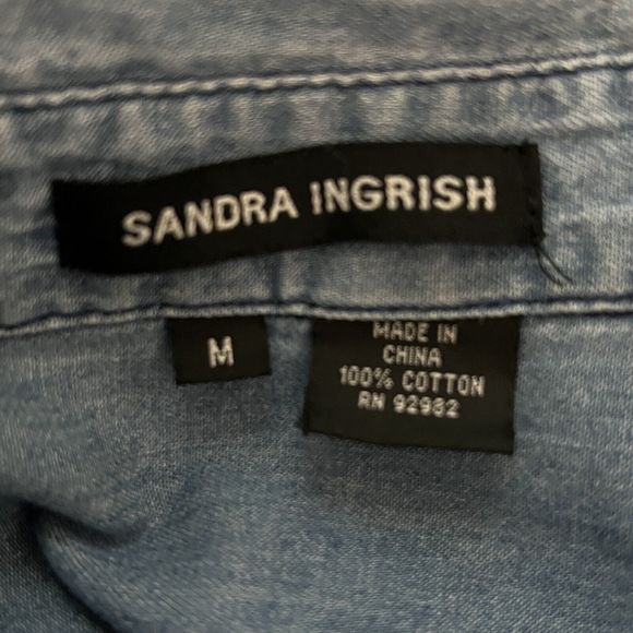 Sandra Ingrish Shirt Womens Medium Blue Denim‎ Fitted Button Up Western Casual - Picture 7 of 8